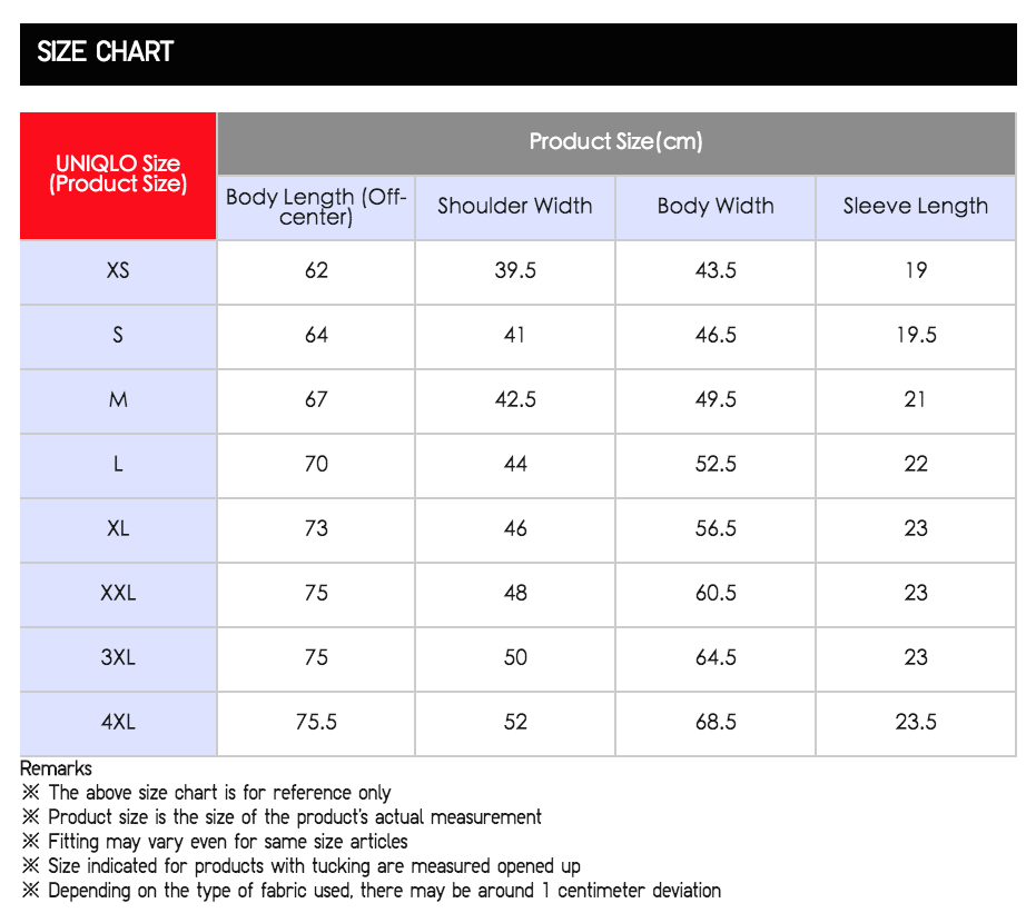 uniqlo size chart women's jeans